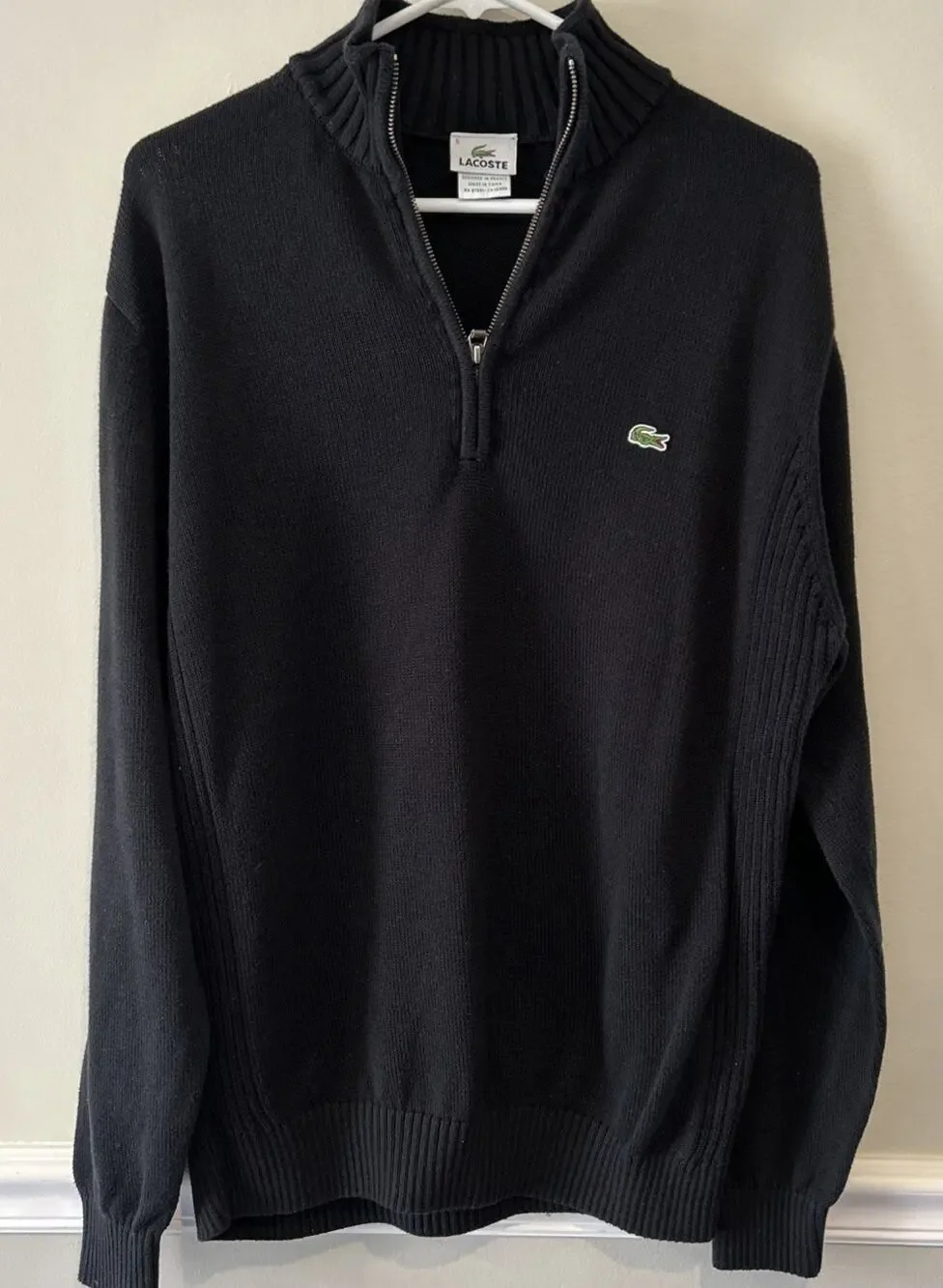 Lacoste 1/4 Zip sweater Men's 5 Blue Ribbed Cotton Pullover Preppy Croc EUC